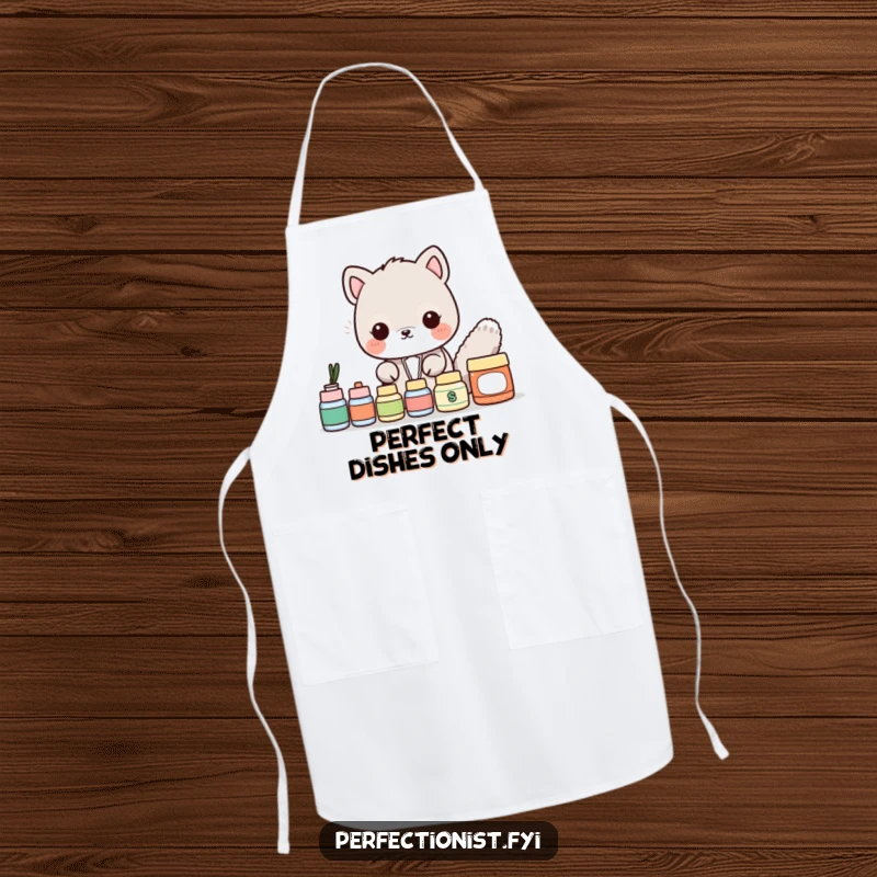 Funny Apron: An animal character is shown ensuring culinary items are perfectly aligned, adding a humorous touch to kitchen tasks.