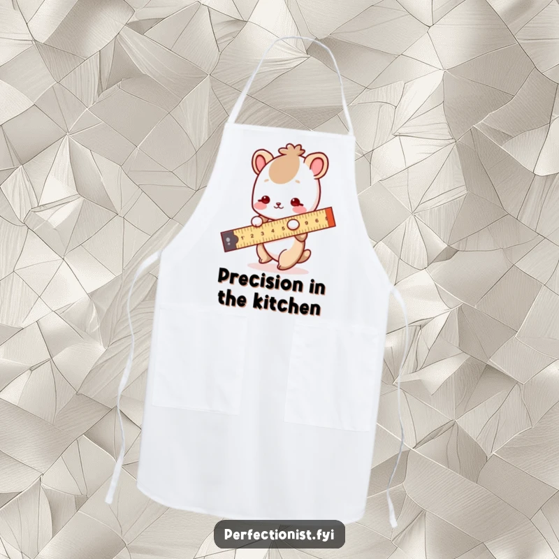 Funny Apron: An animal character uses a ruler to measure ingredients or lines precisely, adding humor to cooking tasks.