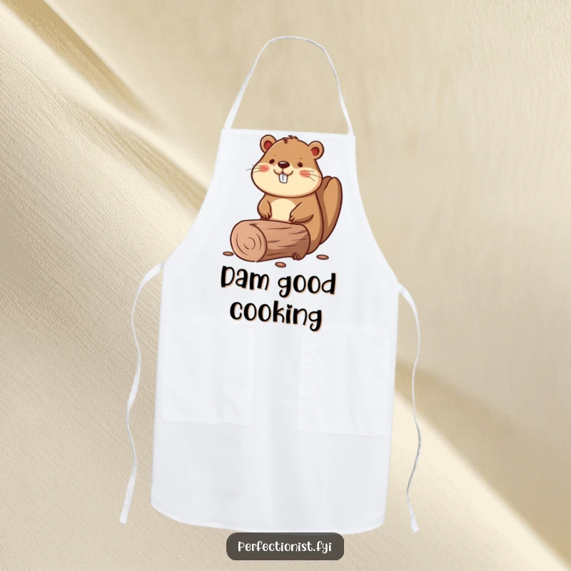 Funny apron depicting a beaver smoothing a perfectly straight log, ideal for workshop tasks and projects.