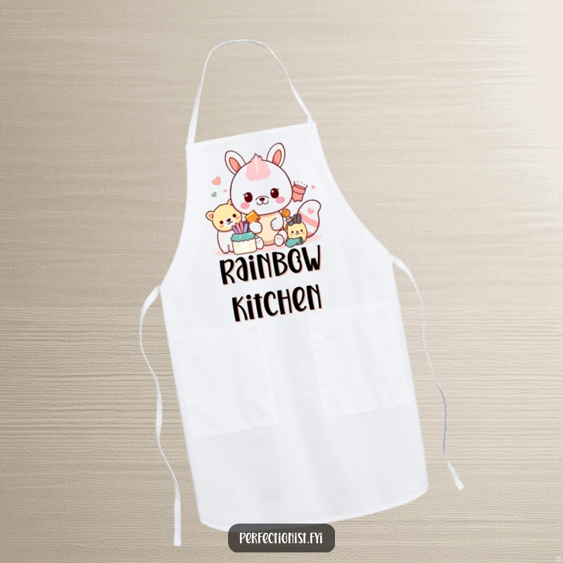 Funny Organizing Apron: A kitchen apron featuring a meticulous animal character sorting cooking utensils and ingredients by color.