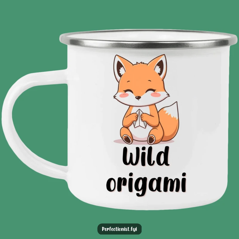 Adventure-Ready Funny Kawaii Fox Camping Mug: Origami Fox, Unique Funny Gift