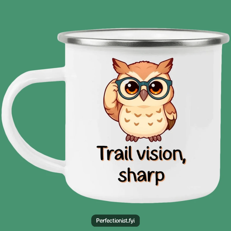 Funny Owl Camping Mug: Spectacled Owl Adjusts Glasses, A Wise Outdoor Companion