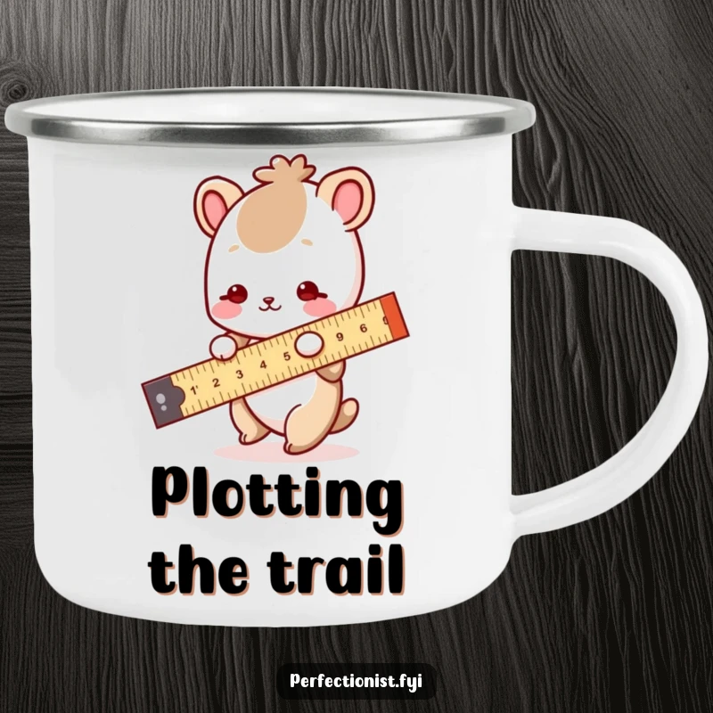 Funny Camping Mug: An animal character uses a ruler to measure a line, bringing precise humor to outdoor activities.