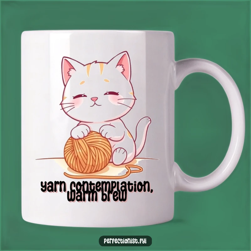 Funny Cat Mug, Contented Yarn Watcher Coffee Cup, Hilarious Gift for Knitters
