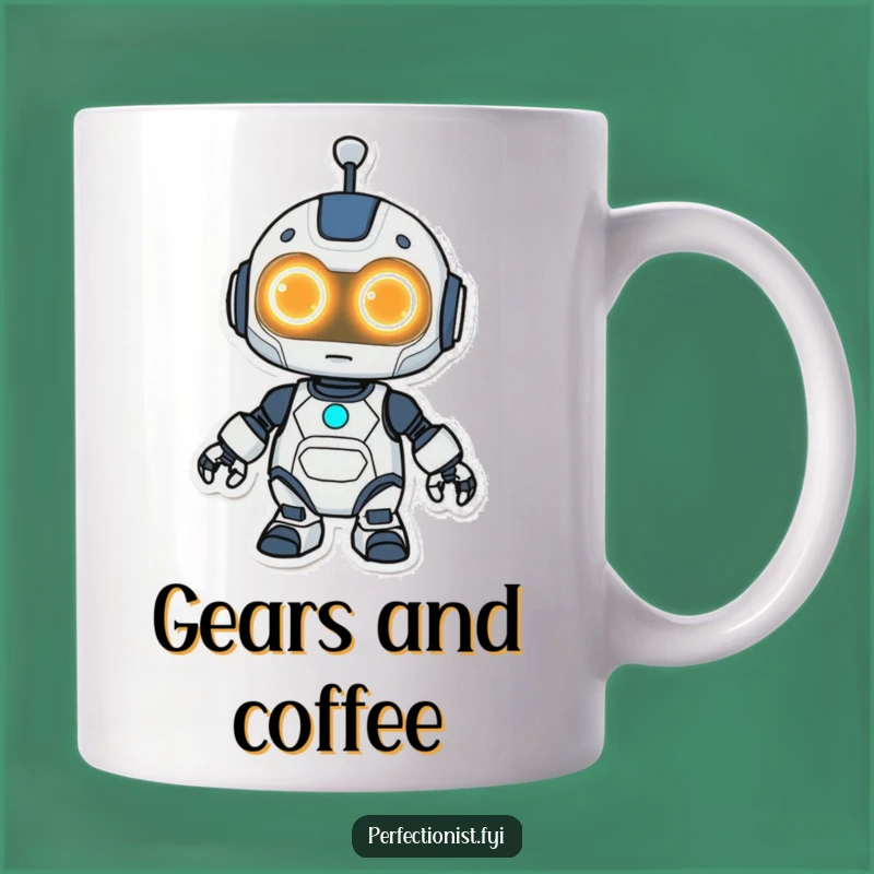 Funny Kawaii Robot Mug: Cleaning Bot with Glowing Eyes, Perfect Funny Gift