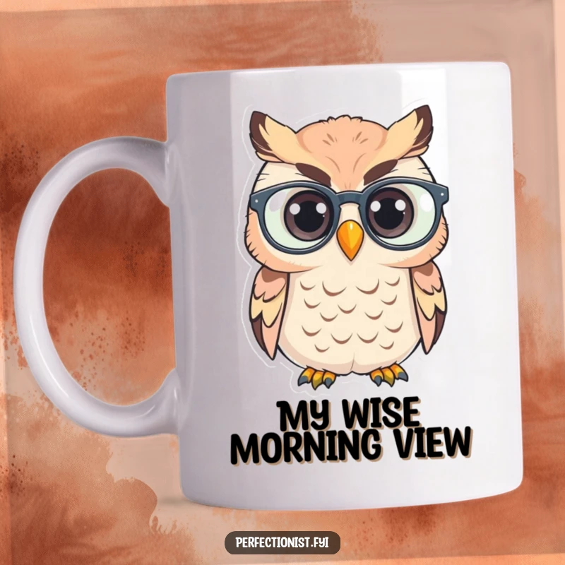 Funny Mug: A dedicated owl meticulously polishes its spectacles, symbolizing wisdom and clarity.