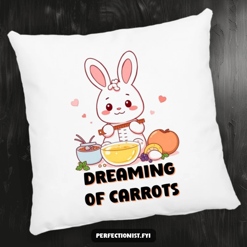 Funny Kawaii rabbit pillow, a cute rabbit meticulously measuring ingredients, bringing a sense of baking precision.