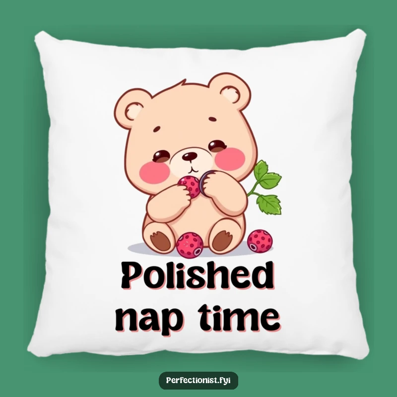 Funny Bear Berry Pillow: Soft comfort with a focused bear and its shiny berry, a delightful funny gift.