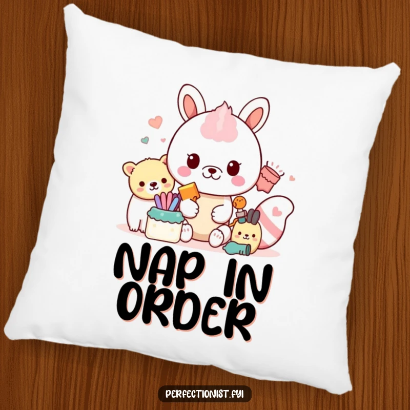 Funny Meticulous Pillow: A decorative pillow showing an animal character expertly organizing items by their specific color groups.