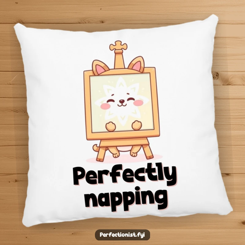 Funny plush pillow featuring a happy animal character admiring a symmetrical creation, perfect for comfort. A sweet funny gift.