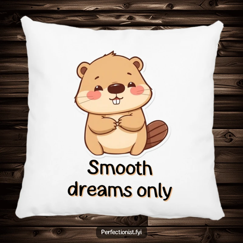 Funny beaver pillow with a character meticulously smoothing a wrinkle on paper, offering comfort and a touch of humorous detail to any room.