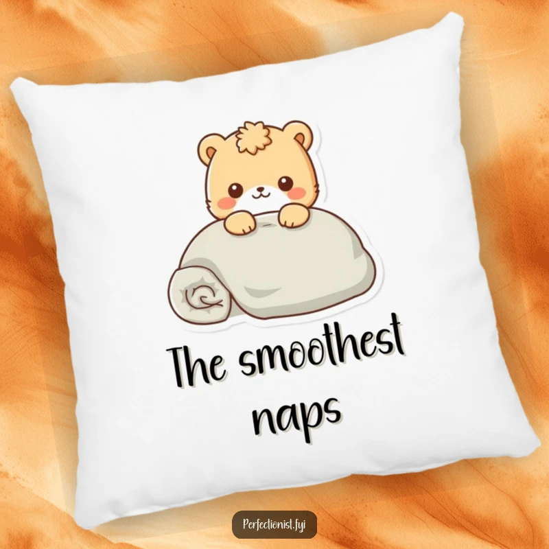 Funny Pillow featuring an animal character smoothing a flawlessly folded blanket, offering comfort and a humorous touch.