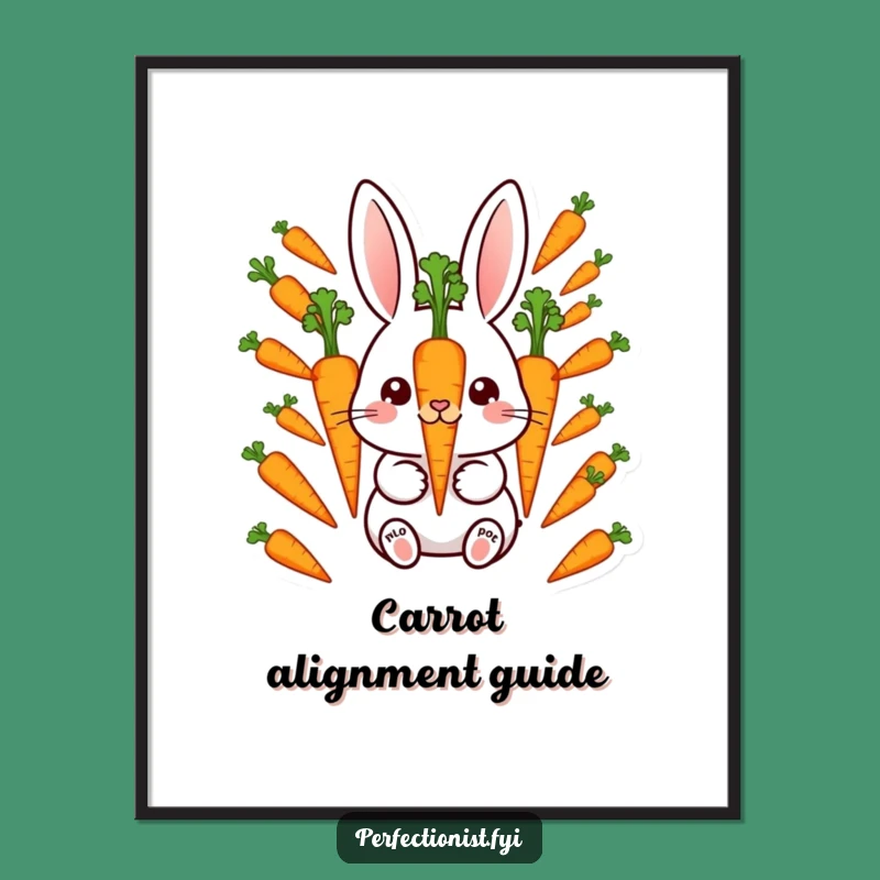Funny Rabbit Carrot Digital Art: Meticulous bunny aligning carrots, a charming funny gift for wall decor.
