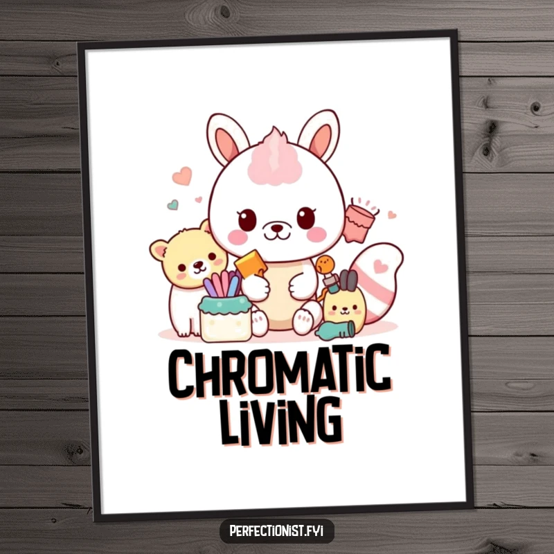 Funny Organizing Digital Art: A printable artwork of a meticulous animal character flawlessly organizing items by their specific color.