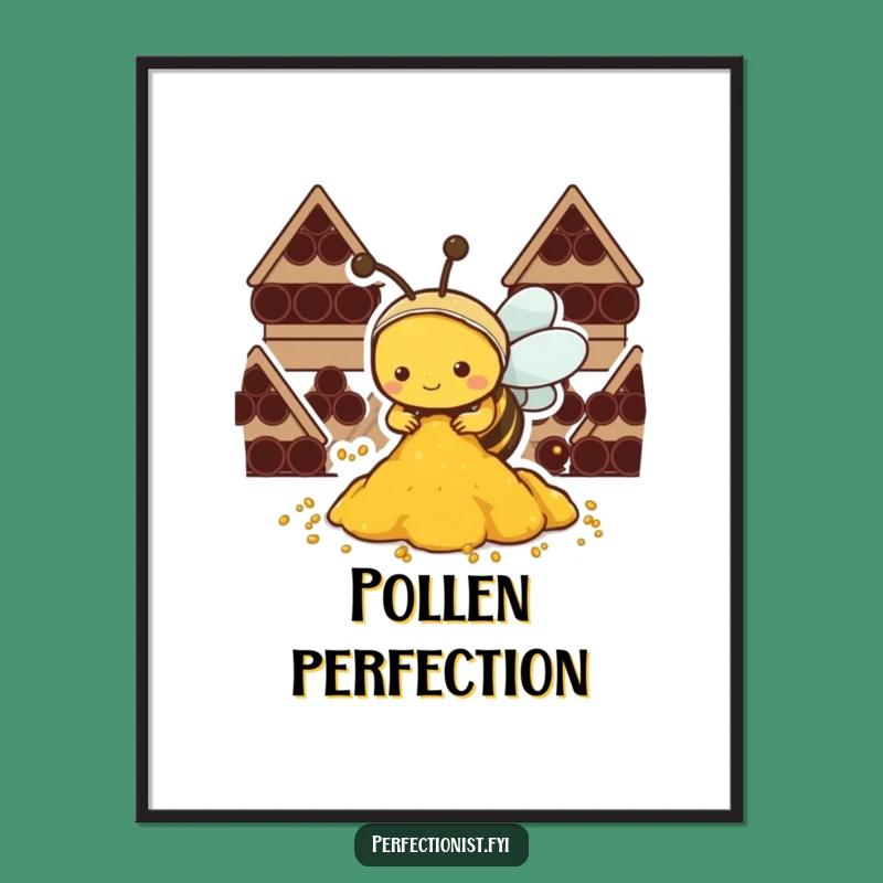 Diligent Kawaii Bee Digital Art Print Funny: Organizing Pollen Decor, Perfect Funny Gift