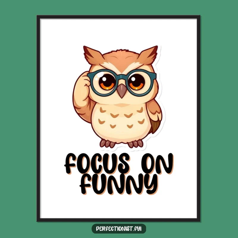 Funny Owl Digital Art: Spectacled Owl Adjusts Glasses, Intellectual Wall Art Instant Gift