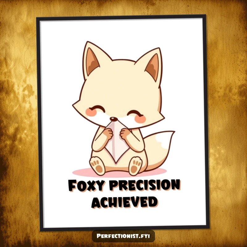Funny fox digital art print of a neat fox character meticulously folding a tiny handkerchief, adding a touch of dapper humor to any space.