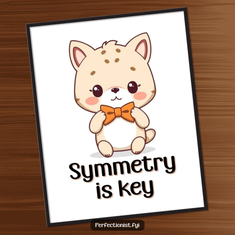 Funny Digital Art Print of an animal character meticulously adjusting its perfectly symmetrical bowtie, embodying refined humor.