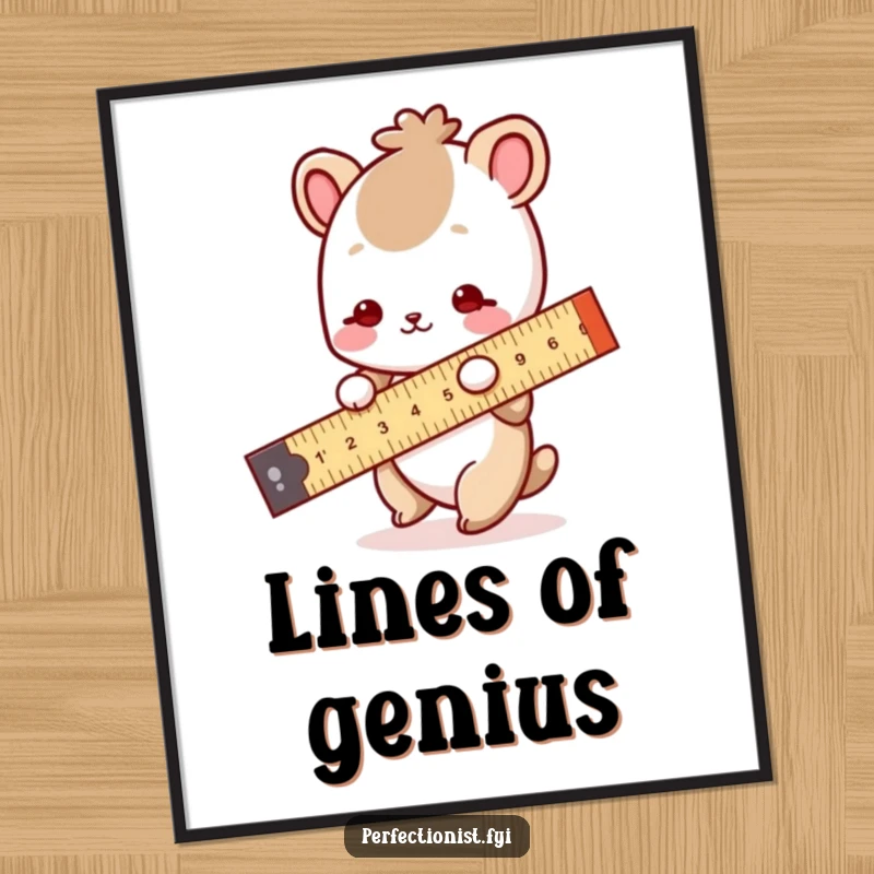 Funny Digital Art Print: An animal character uses a ruler to draw a perfectly straight line, embodying precise humor and artistic flair.
