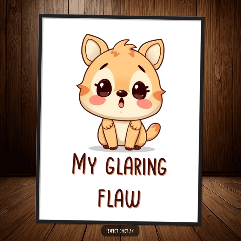 Funny digital art print of a surprised animal character finding a tiny flaw, perfect for witty decor. A wonderful funny gift.
