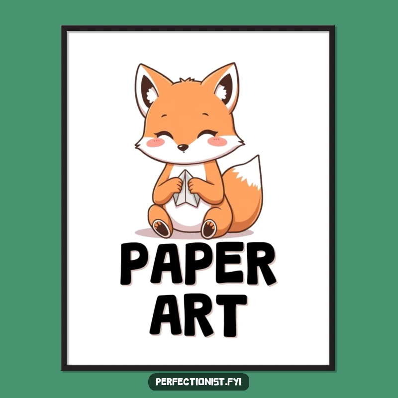 Origami Kawaii Fox Digital Art Print Funny: Folding Paper Decor, Perfect Funny Gift