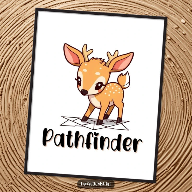 Funny deer digital art print of a focused character planning a geometric pathway. High-resolution artwork for instant download adds humor to walls.