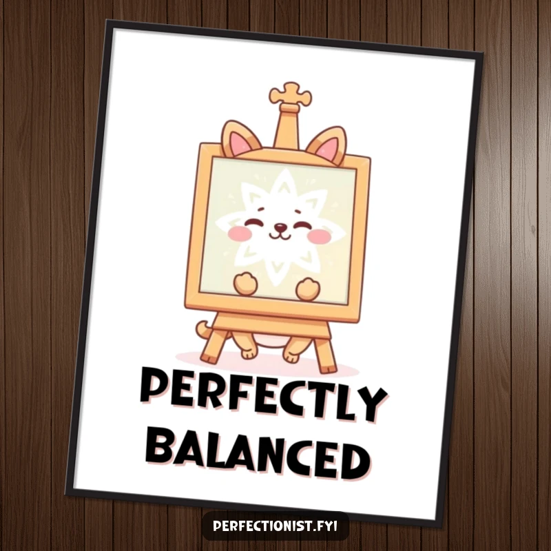 Funny digital art print of a happy animal character admiring symmetry, perfect for harmonious decor. A wonderful funny gift.