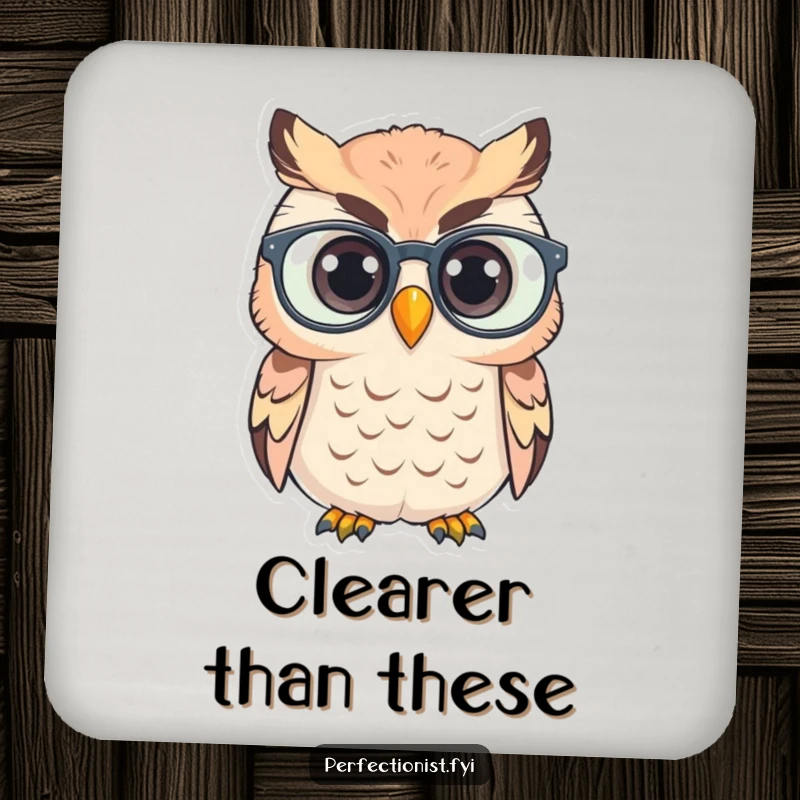 Funny Coasters: A wise owl polishes its glasses, a humorous and protective addition to tables.