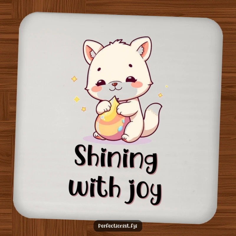 Funny Coasters: An animal character is shown polishing an object to a brilliant shine, offering protective humor for tables.