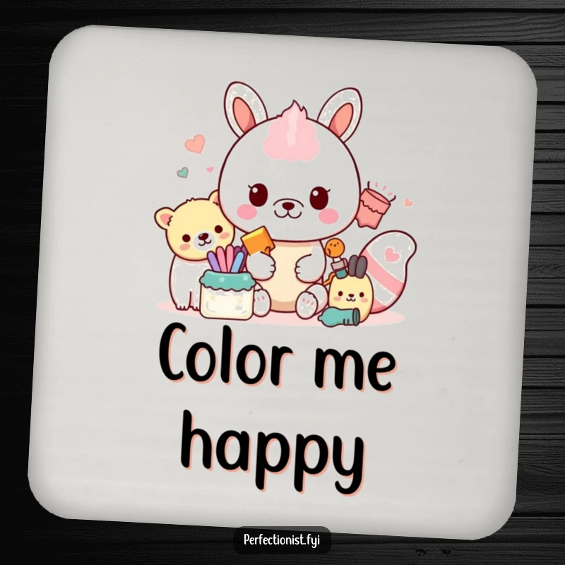 Funny Meticulous Coaster: A coaster featuring an animal character precisely arranging items based on their color groups.
