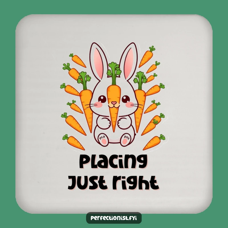 Funny Rabbit Carrot Drink Coaster: Protect surfaces with a meticulous bunny and its carrots, a great funny gift.