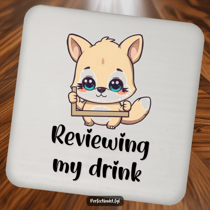Funny Coasters: An animal character is shown examining a picture with a critical eye, offering protective humor for tables.