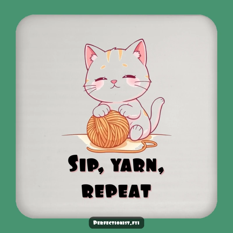 Funny Cat Coaster Set, Contented Yarn Watching Drink Protection, Hilarious Gift for Hosts