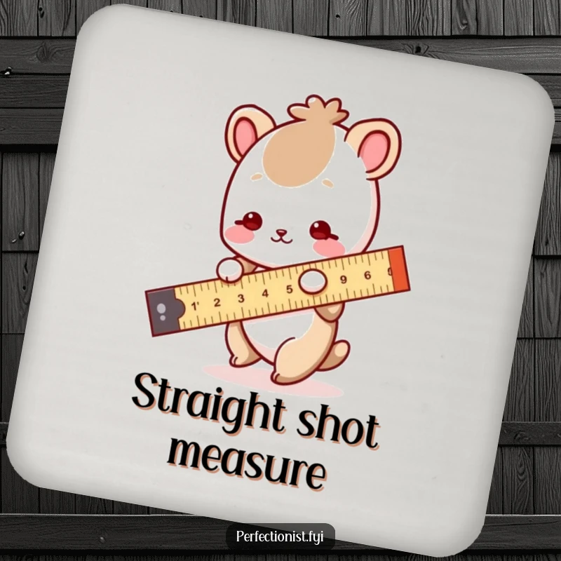 Funny Coasters: An animal character is shown using a ruler to measure a straight line, offering protective humor for tables.
