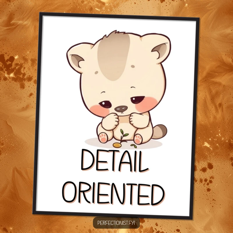 Funny Inspecting Poster: A print of an exacting animal character meticulously examining a microscopic detail with intense focus.