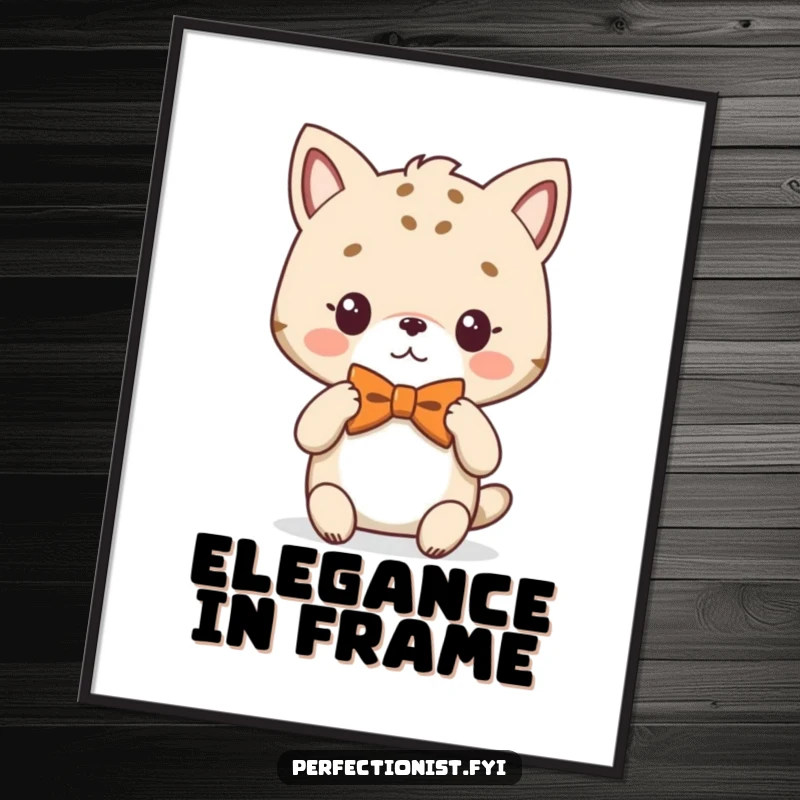 Funny Poster of an animal character meticulously adjusting its perfectly symmetrical bowtie, embodying refined style.