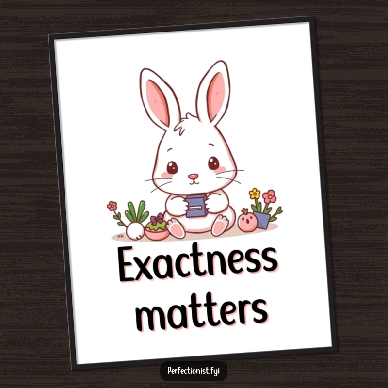 Funny Poster: A rabbit meticulously aligns small objects, a humorous visual for appreciation of detail.