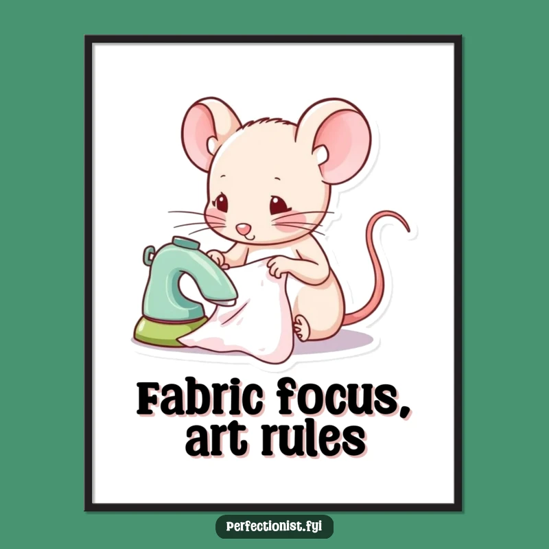 Funny Mouse Poster, Tiny Fabric Ironing Wall Art, Hilarious Gift for Crafters