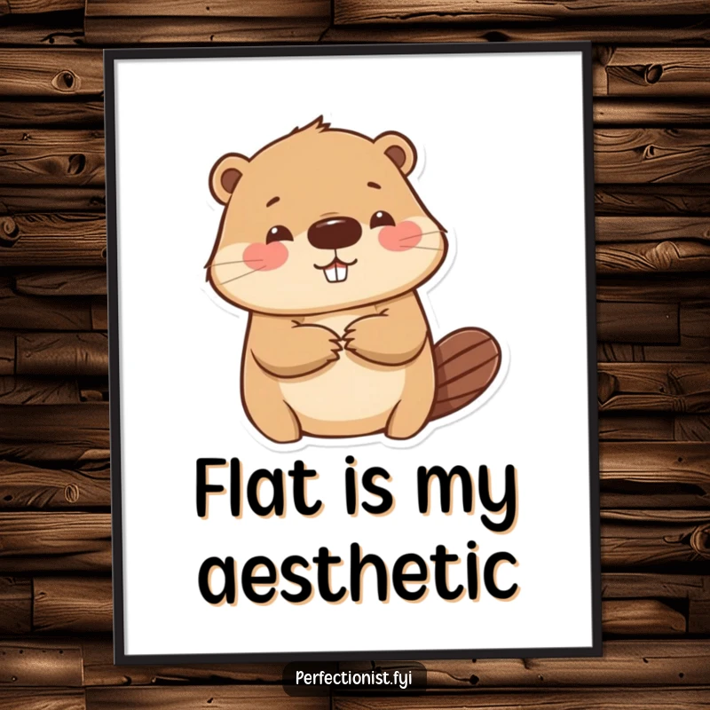 Funny beaver poster displaying a meticulous beaver character smoothing out a paper wrinkle, a humorous piece of art for any wall space.