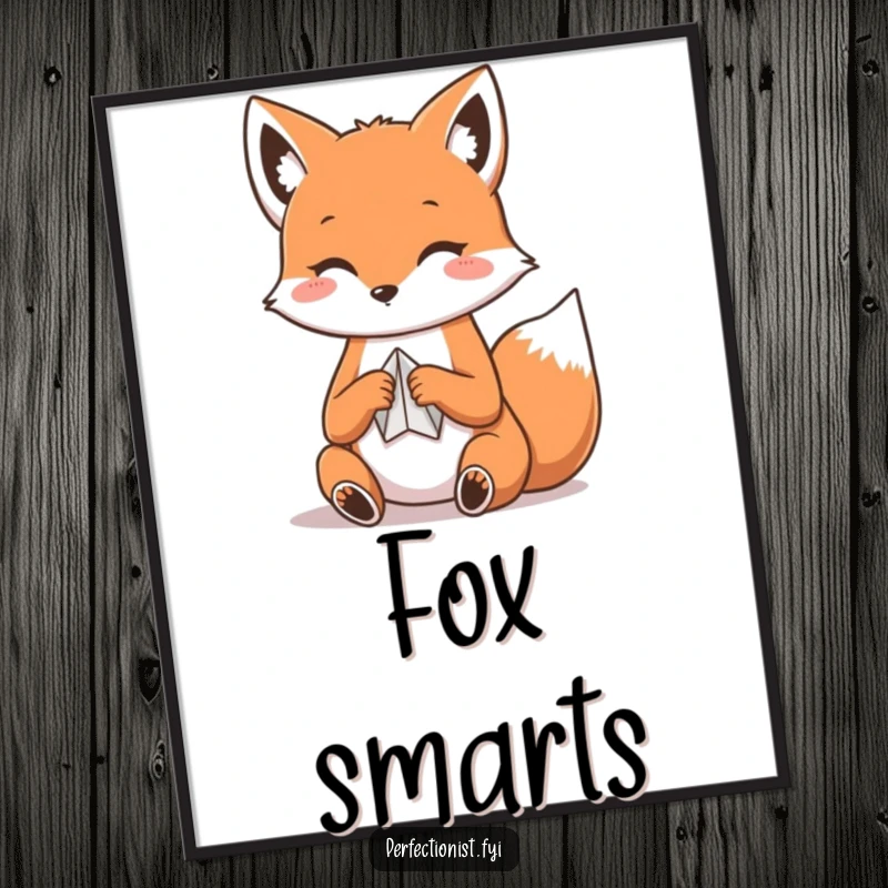Funny Kawaii fox poster, a detailed illustration of a fox meticulously folding paper, creating origami art.