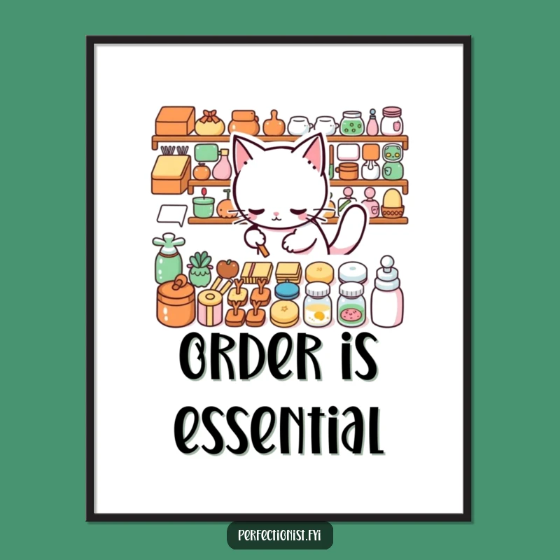 Funny Cat Arranging Poster: Meticulous Art, Perfect Humorous Decor for Neat Freaks