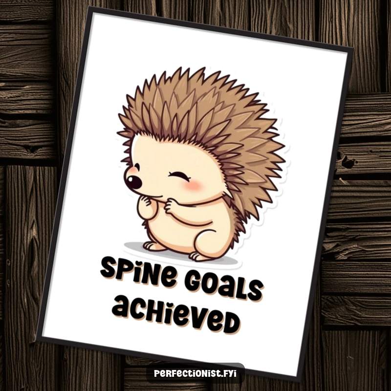 Funny hedgehog character humorously grooming its spines on a poster, a charming artwork for neat spaces and a great funny gift.