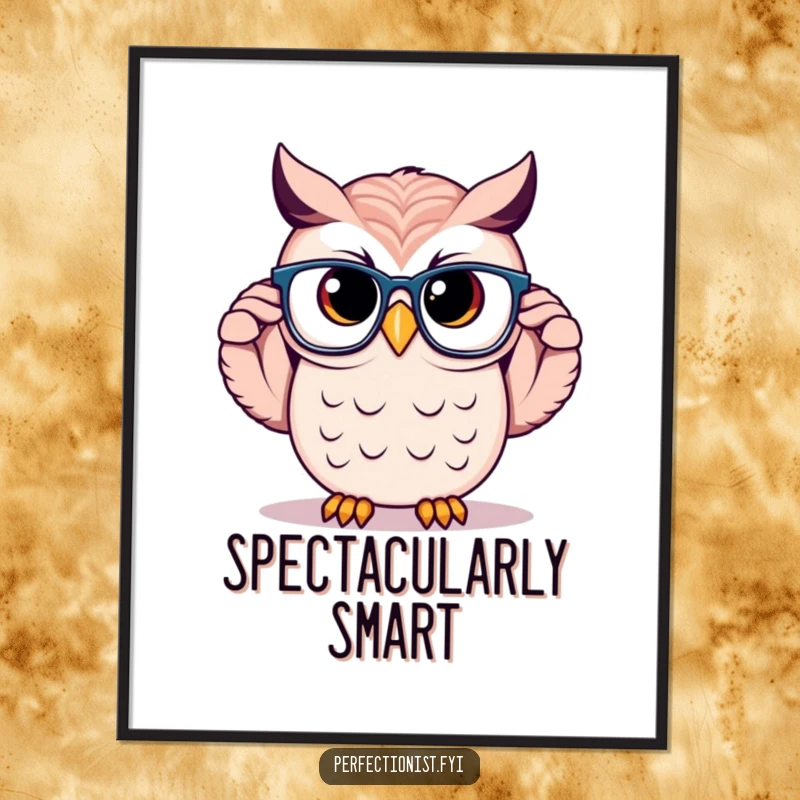 Funny Owl Poster: A proud owl character is adjusting perfectly symmetrical glasses, bringing a distinguished and humorous element to wall art.