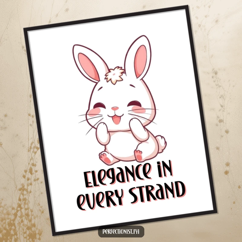 Funny rabbit art poster depicting a charming character meticulously grooming its whiskers, adding whimsical humor to wall decor.