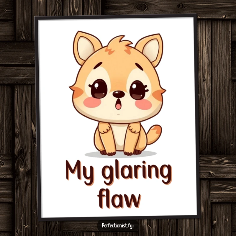 Funny poster art of a surprised animal character finding a minuscule flaw, designed to evoke smiles. A great funny gift.