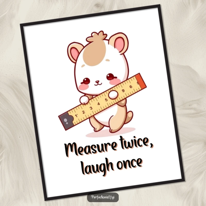 Funny Poster: An animal character is shown carefully using a ruler to measure a perfectly straight line, conveying precise humor.