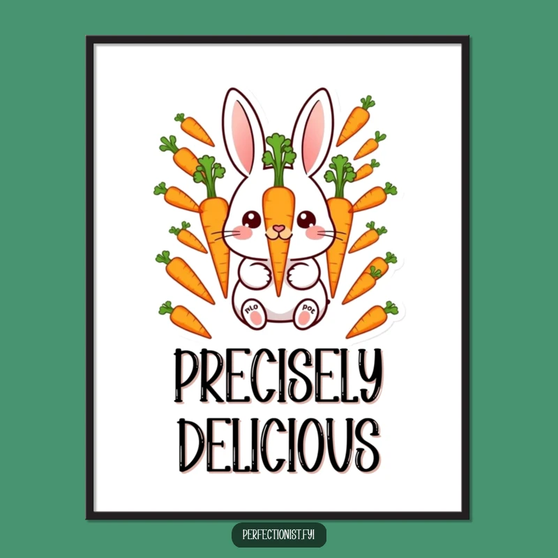 Funny Rabbit Carrot Poster: Precise bunny aligning carrots, a charming funny gift for organized spaces.