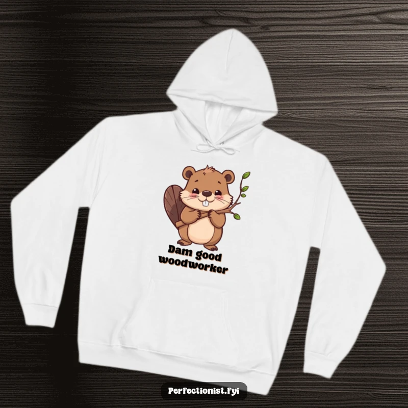 Funny hoodie featuring a determined beaver character engrossed in smoothing every single branch, radiating focus and a touch of comedic dedication.
