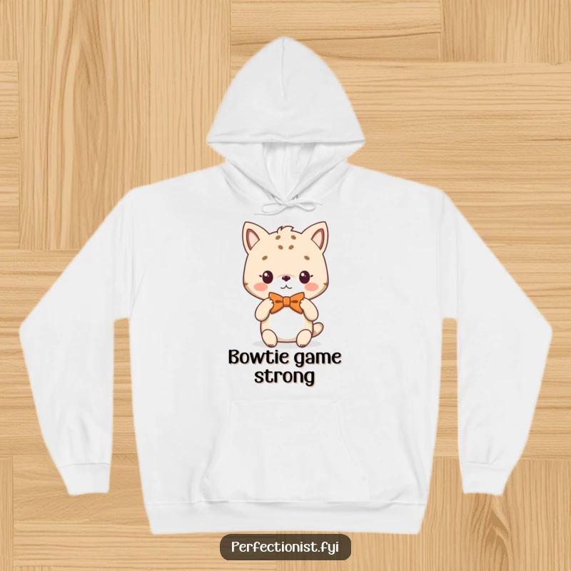 Funny Hoodie showing an animal character adjusting its perfectly symmetrical bowtie, embodying dapper charm.