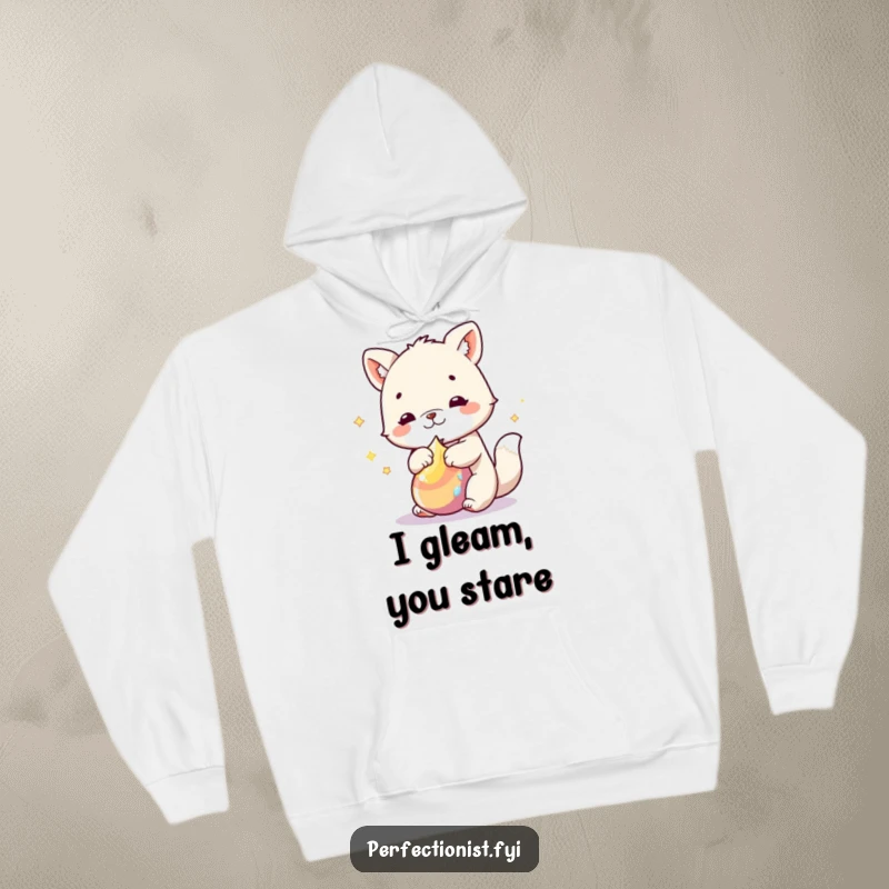Funny Hoodie: An animal character is depicted polishing an object to a high shine, embodying meticulous humor and cozy style.